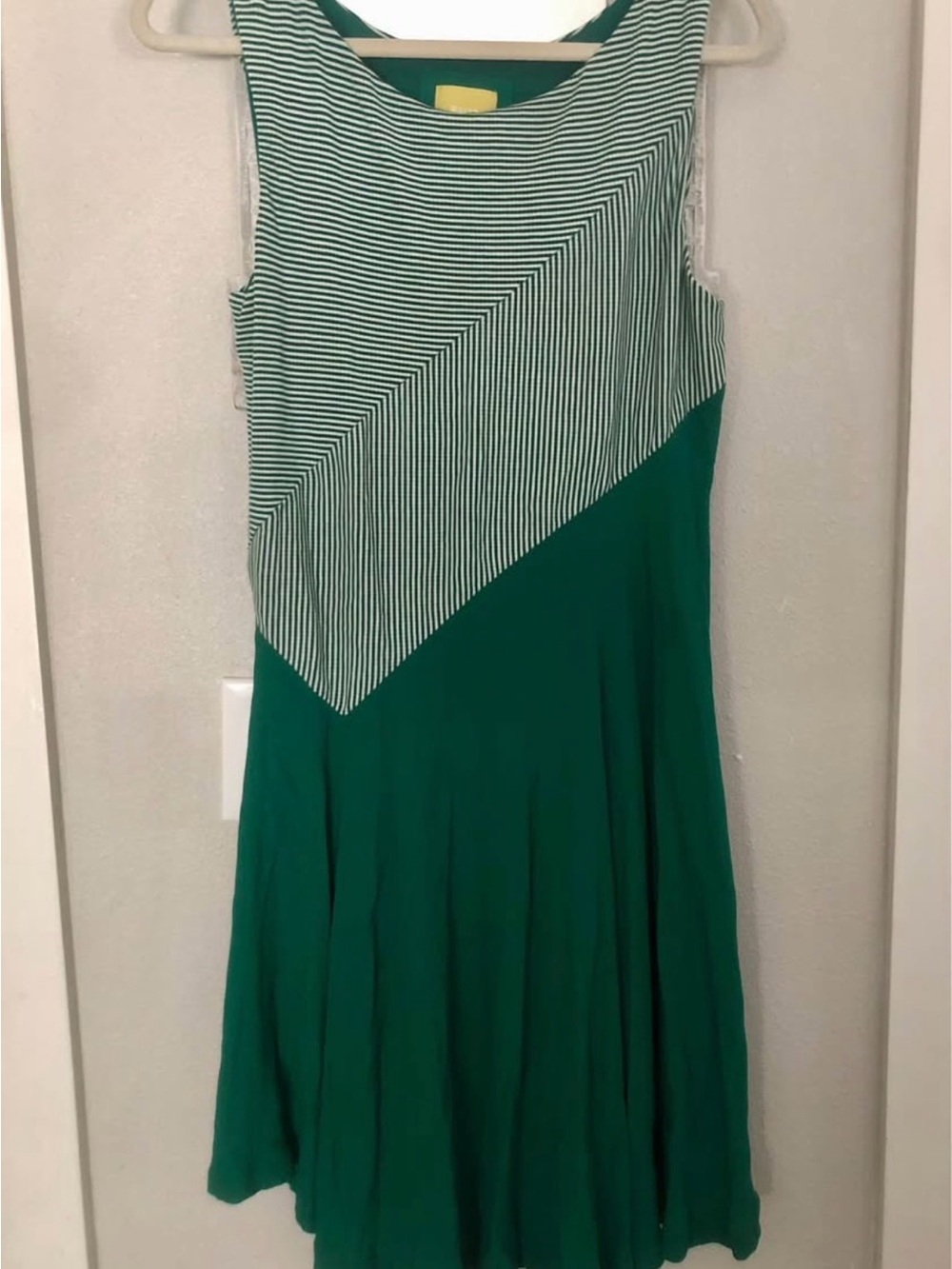 Maeve Green Sleeveless Midi Dress with Striped Bodice